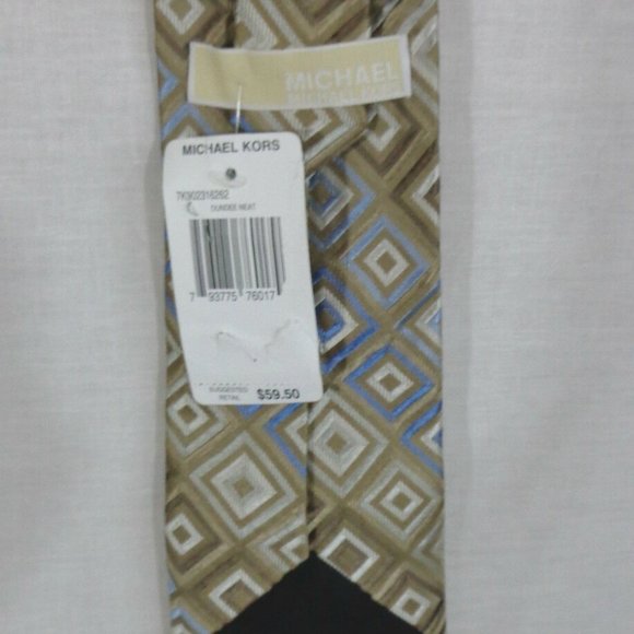 MICHAEL KORS SILK TIE BLUE TAN NEW - Picture 3 of 3